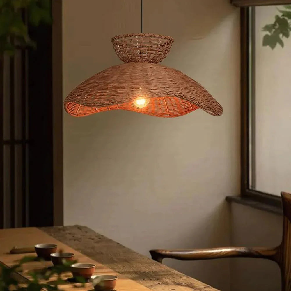 Audara-21in Woven Rattan Pendant Light Bohemian Wabi-Sabi Style Multi-Functional Ceiling Light Fixture Suitable for Bedrooms, Hotels, Study Rooms, Dining Areas, Entryways, and More Retro Lamp