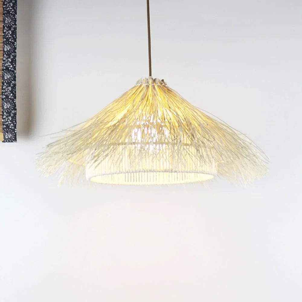 Audara-18-inch Woven Pendant Light Metal Frame Paired with Rattan and Rope Craftsmanship Fresh and Elegant Appearance Retro Without Appearing Old-Fashioned Bohemian Ceiling Light Fixture