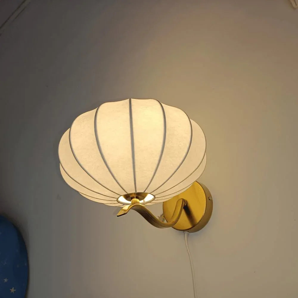 Audara-Bedroom Bedside Silk Wall Lamp Pumpkin French Cream Wind Wall Lights Modern Living Room Backdrop Sconces Simple Aisle Corridor Ambiance Mounted Lighting Fixture