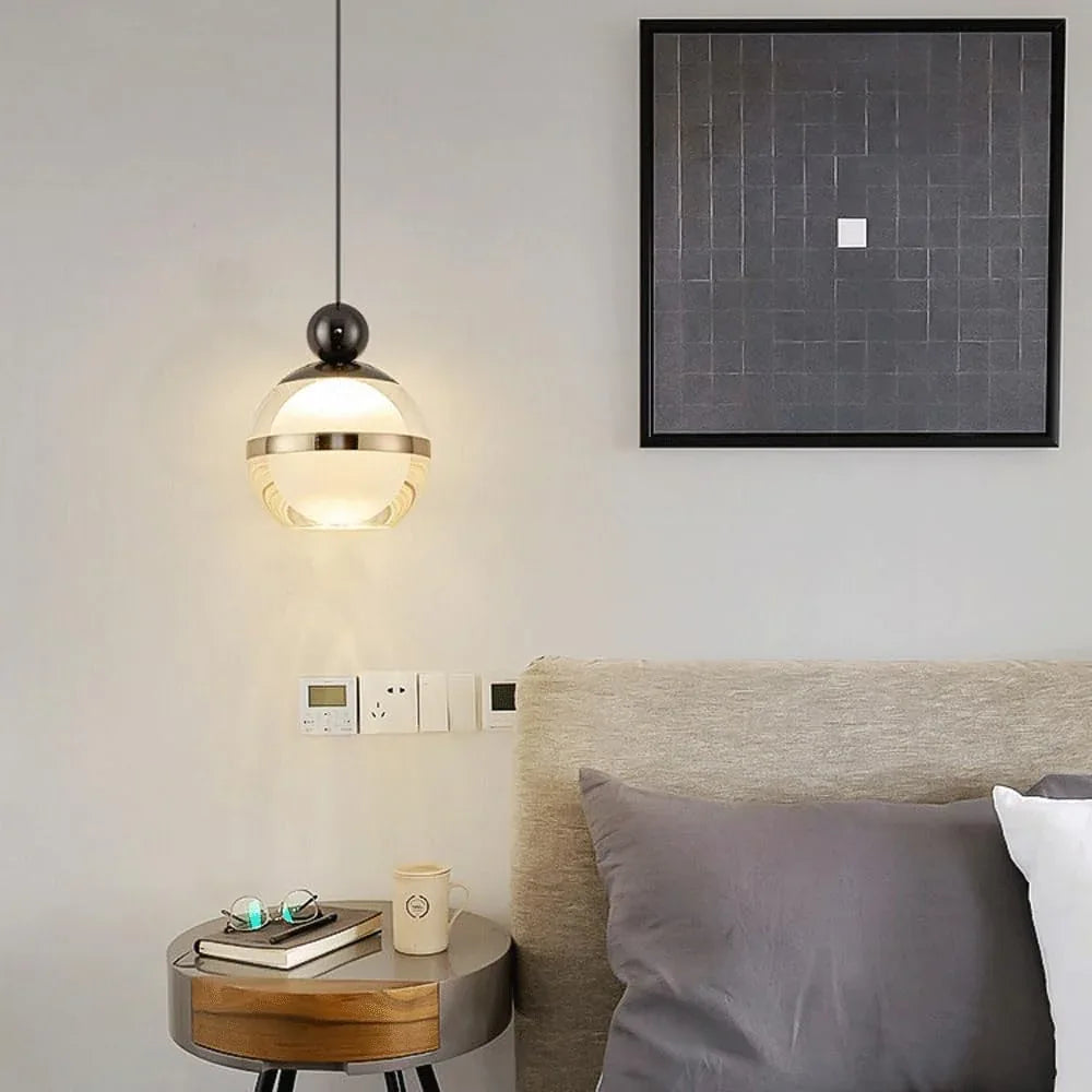 Audara-Modern Simple Acrylic Spherical Pendant Light Creative Luxury Bedroom Bedside Hanging Lamp Sofa Background Decoration Dimmable Iron Chandeliers Restaurant Hotel Front Desk Lighting Fixture