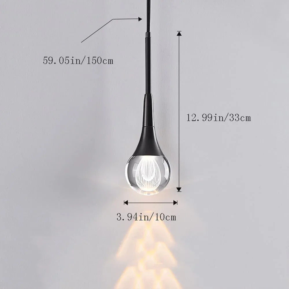 Audara-4-inch Modern Minimalist Crystal Pendant Light Fixture in Teardrop Shape, Suitable for Various Spaces Such As Bedrooms, Kitchen Islands, Dining Rooms, Hotels, Bars, and Cafes.