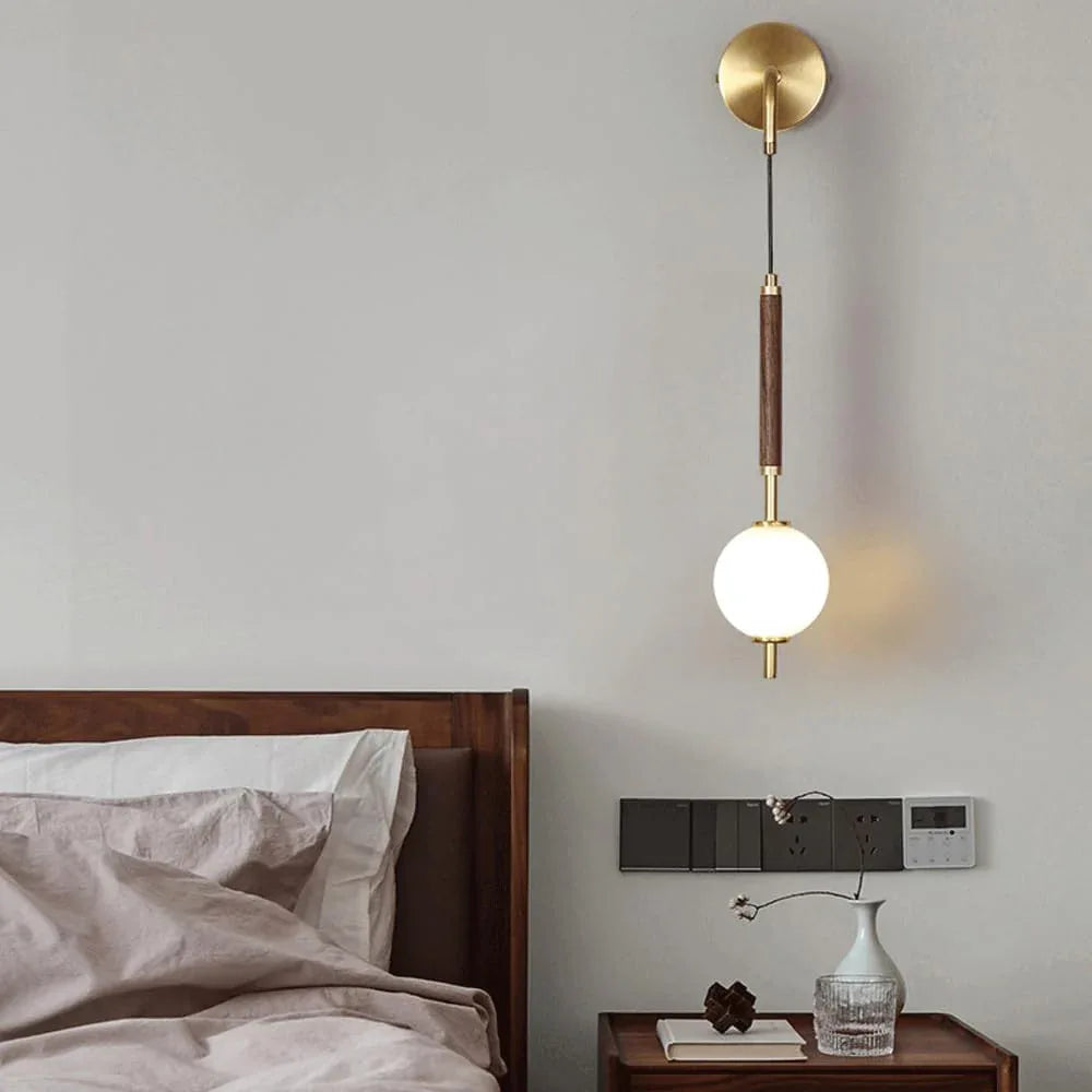 Audara-Bedroom Bedside Wall Lamp Light Luxury Living Room Walnut Wall Lights Simple New Chinese All Copper Sconces Living Room Background Wall Modern Mounted Lighting Fixture