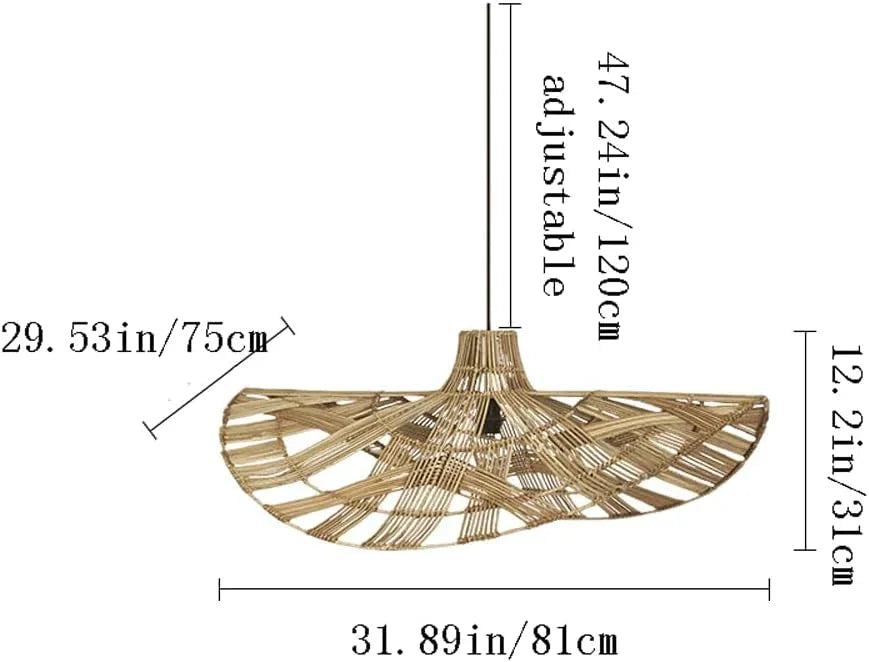 Audara-32in Woven Rattan Pendant Light Bohemian Wabi-Sabi Style Multi-Functional Ceiling Light Fixture Suitable for Bedrooms, Hotels, Study Rooms, Dining Areas, Entryways, and More Retro Lamp