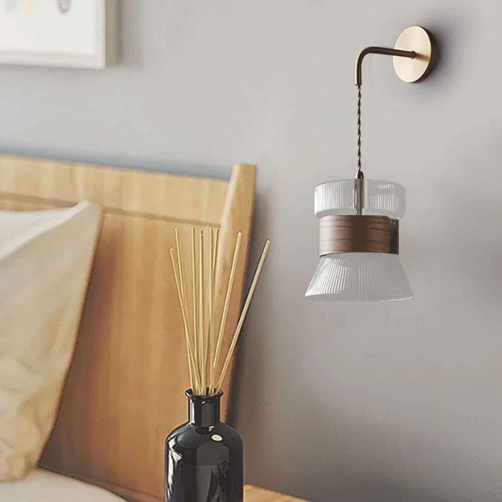 Audara-Japanese Zen Wall Lamp Retro Simple Walnut Wall Lights Bedroom Living Room Glass Sconces Aisle Corridor Foyer Mounted Lighting Fixture