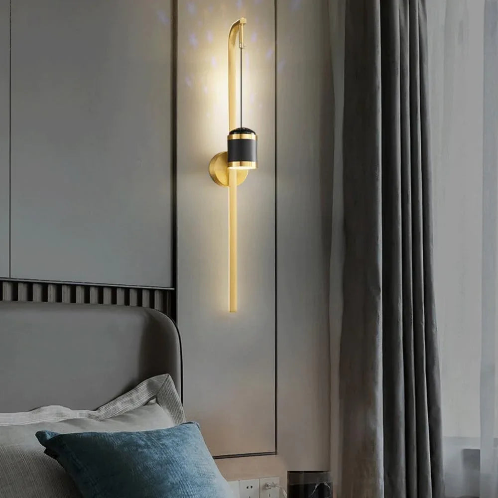 Audara-Postmodern Scandinavian Full Copper Wall Lamp Bedroom Bedside Ambient Wall Lights Creative Study Room Decorative Sconces Aisle Corridor Entrance Mounted Lighting Fixture