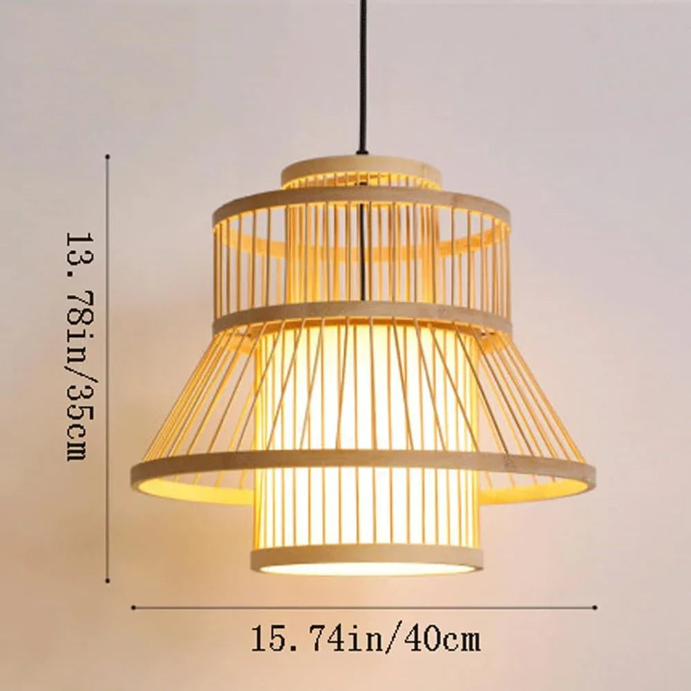 Audara-16-inch Woven Pendant Light Bamboo Frame Paired with Parchment Lampshade Blends Bohemian, Wabi-Sabi, and Tropical Styles Ceiling Light Fixture Suitable for Bedrooms, Hotels, and Entryways