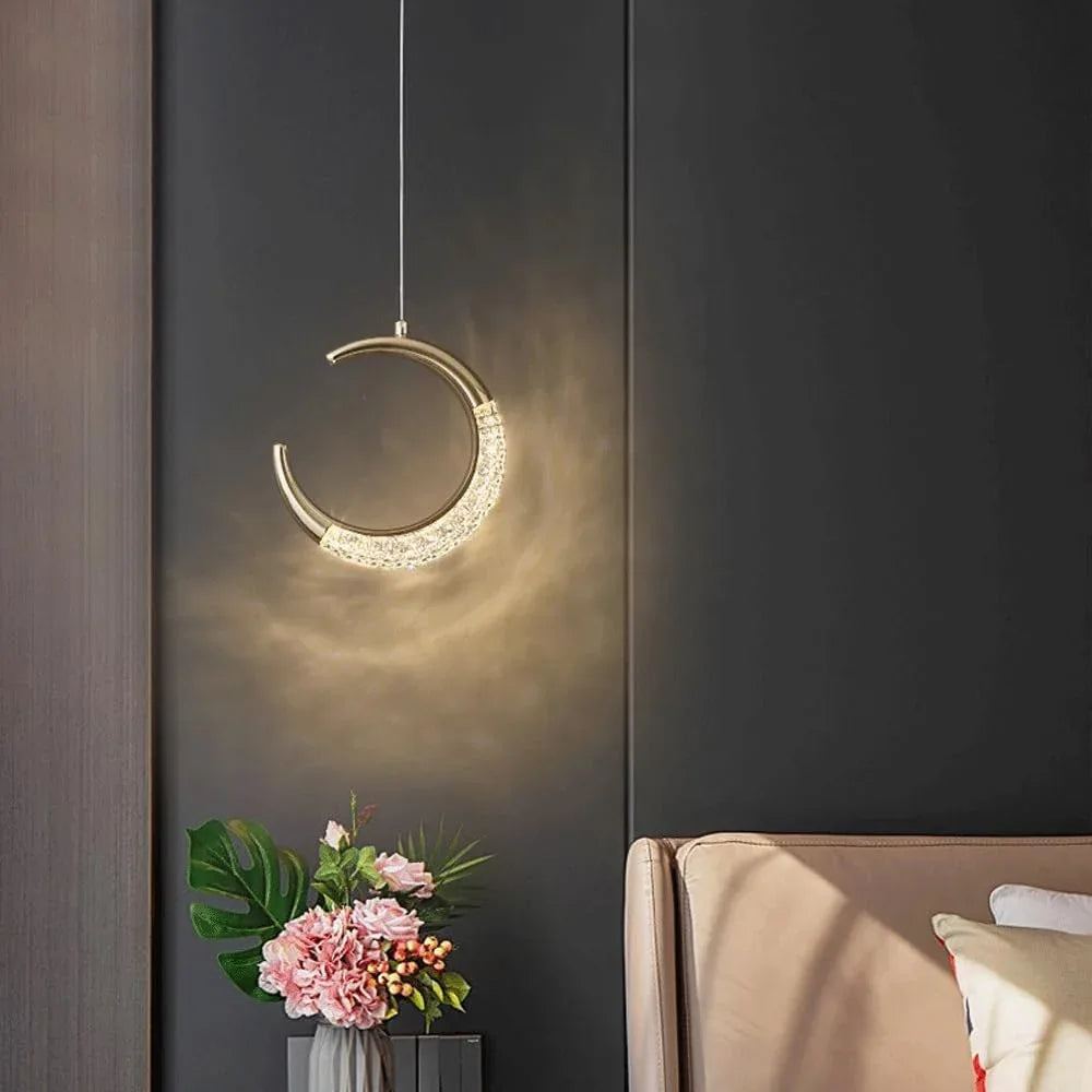 Audara-Crystal Pendant Light, 8 Inches in Diameter, Exudes Bohemian Elegance with Its Crescent Shape, Easily Adapting to Various Spaces: Bedroom, Hotel, Study, Living Room, Kitchen Island, Entryway