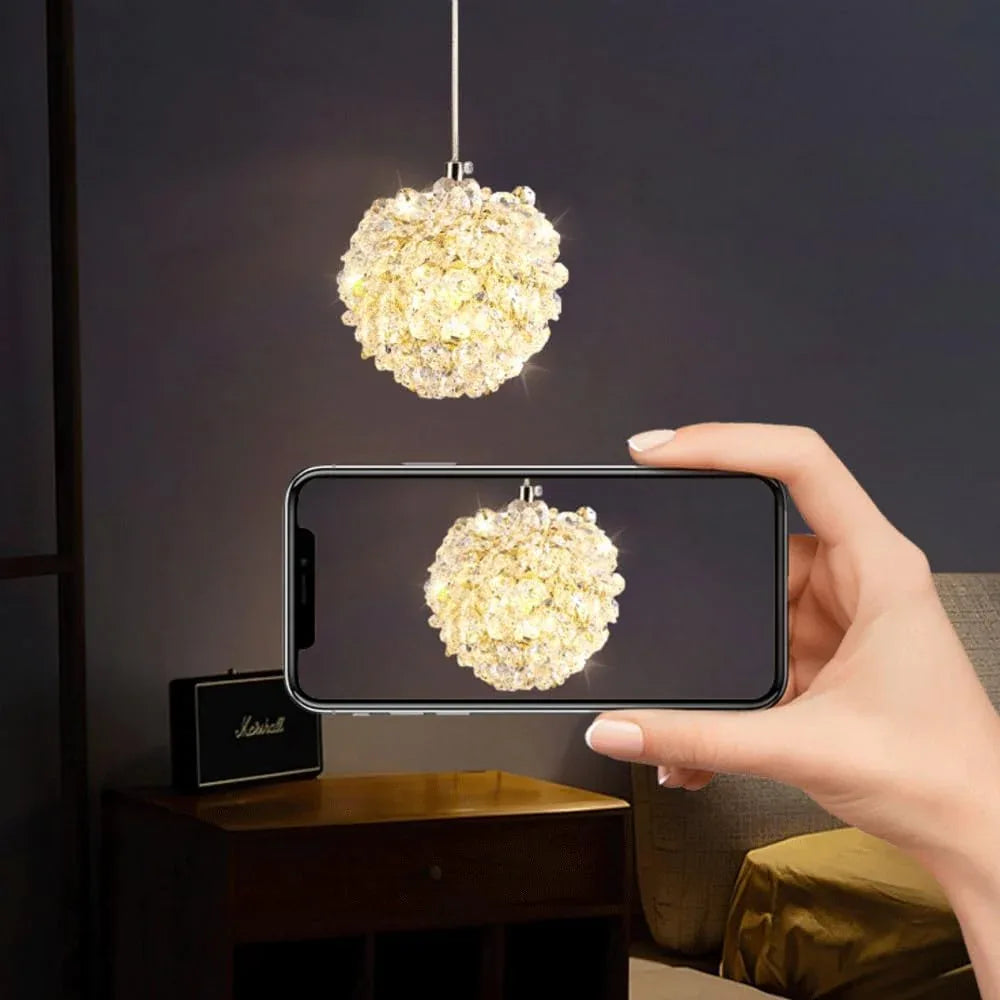 Audara-5-inch Lychee-Shaped Crystal Chandeliers Can Be Installed in Various Spaces Such As Bedrooms, Hotels, and Kitchen Islands. Glass Round Chandelier for Living Room in Minimalist European Style.