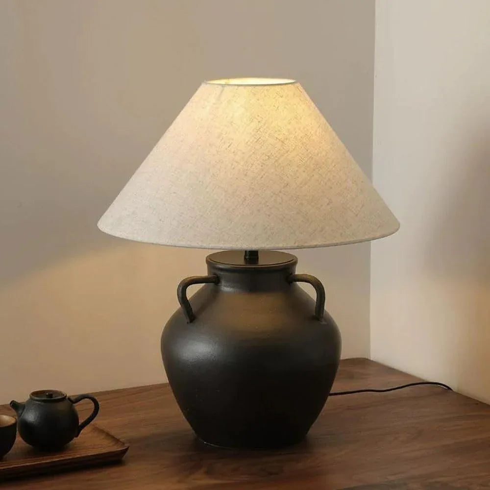 Audara-Japanese Creative Sample House Backdrop Desk Light New Chinese High-end Pottery Jar Desk Lamp Living Room Bedroom Bedside Table Lamp Restaurant B&B Rural Lighting Fixture