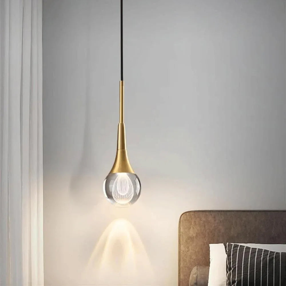 Audara-4-inch Modern Minimalist Crystal Pendant Light Fixture in Teardrop Shape, Suitable for Various Spaces Such As Bedrooms, Kitchen Islands, Dining Rooms, Hotels, Bars, and Cafes.