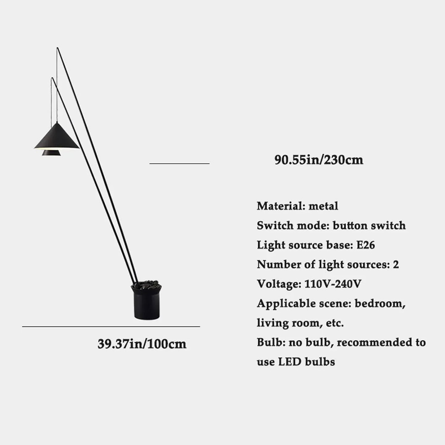 Audara-Personalized Art Hotel Model House Floor Lamp Black H47in Metal Standing Lamp Backdrop Office Corridor Torchiere Farmhouse Villa Mall Lighting Fixture