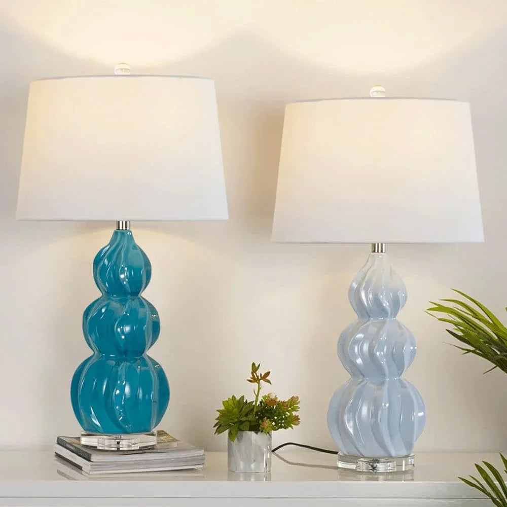 Audara-New Chinese Creative White Fabric Gourd Shape Ceramic Desk Light European Style Bedroom Bedside Read Desk Lamp High-end Living Room Office Table Lamp Club Mall Lounge Restaurant Lighting Fixture