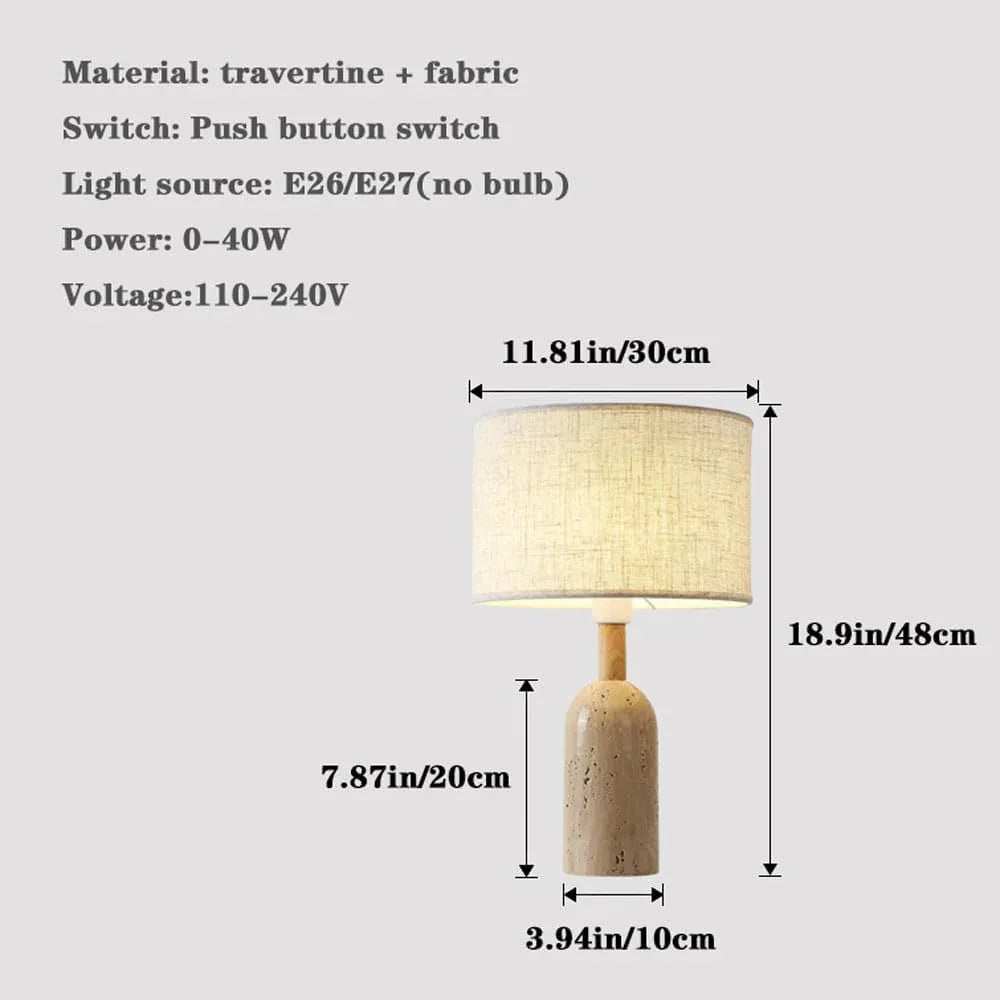 Audara-Natural Travertine Fabric Desk Light Warm Simple E27 H18.9in Bedroom Study Desk Lamp Restaurant Coffee Shop Club Decoration Table Lamp Farmhouse B&B Lighting Fixture