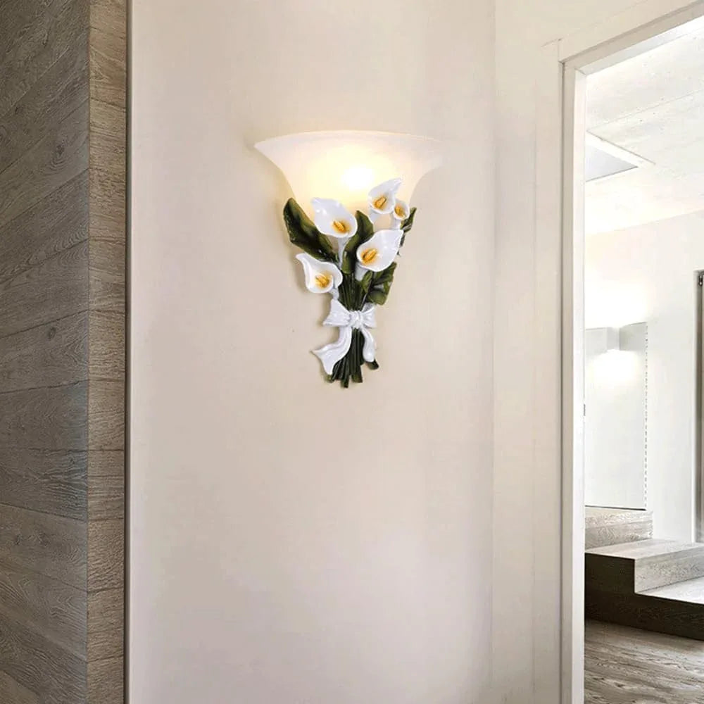 Audara-European Style Resin Wall Lamp Living Room Modern Bedside Wall Lights Creative Idyllic Flowers and Plants LED Sconces Bedroom Corridor Aisle Mounted Lighting Fixture