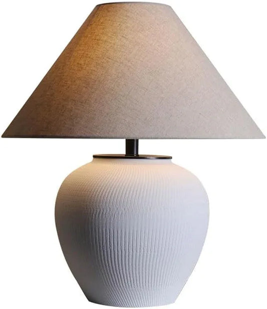 Audara-Chinese Light Luxury Linen Pottery Pot Desk Light Classic Elegant Villa Tea House Study Desk Lamp Living Room Bedroom Bed Office Table Lamp B&B Hotel Farmhouse Country Lighting Fixture