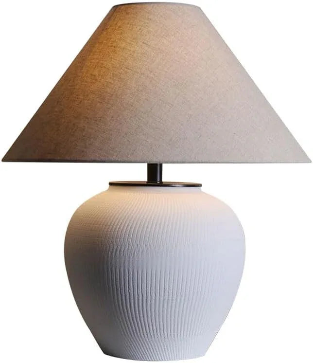 Audara-Chinese Light Luxury Linen Pottery Pot Desk Light Classic Elegant Villa Tea House Study Desk Lamp Living Room Bedroom Bed Office Table Lamp B&B Hotel Farmhouse Country Lighting Fixture