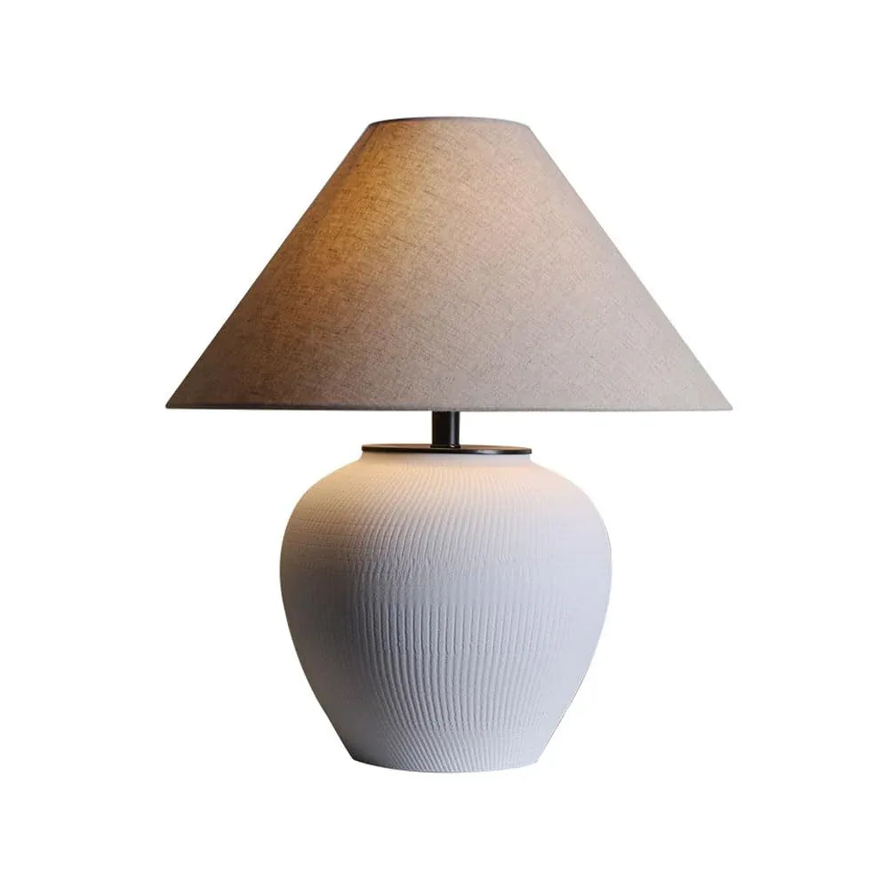 Audara-Chinese Light Luxury Linen Pottery Pot Desk Light Classic Elegant Villa Tea House Study Desk Lamp Living Room Bedroom Bed Office Table Lamp B&B Hotel Farmhouse Country Lighting Fixture White