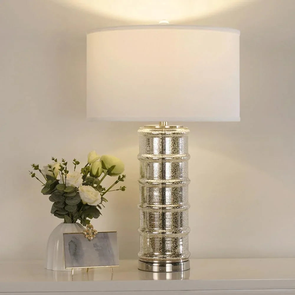 Audara-Luxury Scandinavian Bedroom Bedside Desk Light Fashion Hotel Front Desk Villa Club Desk Lamp Simple Glass Fabric Table Lamp Living Room Model House Farmhouse B&B Lighting Fixture