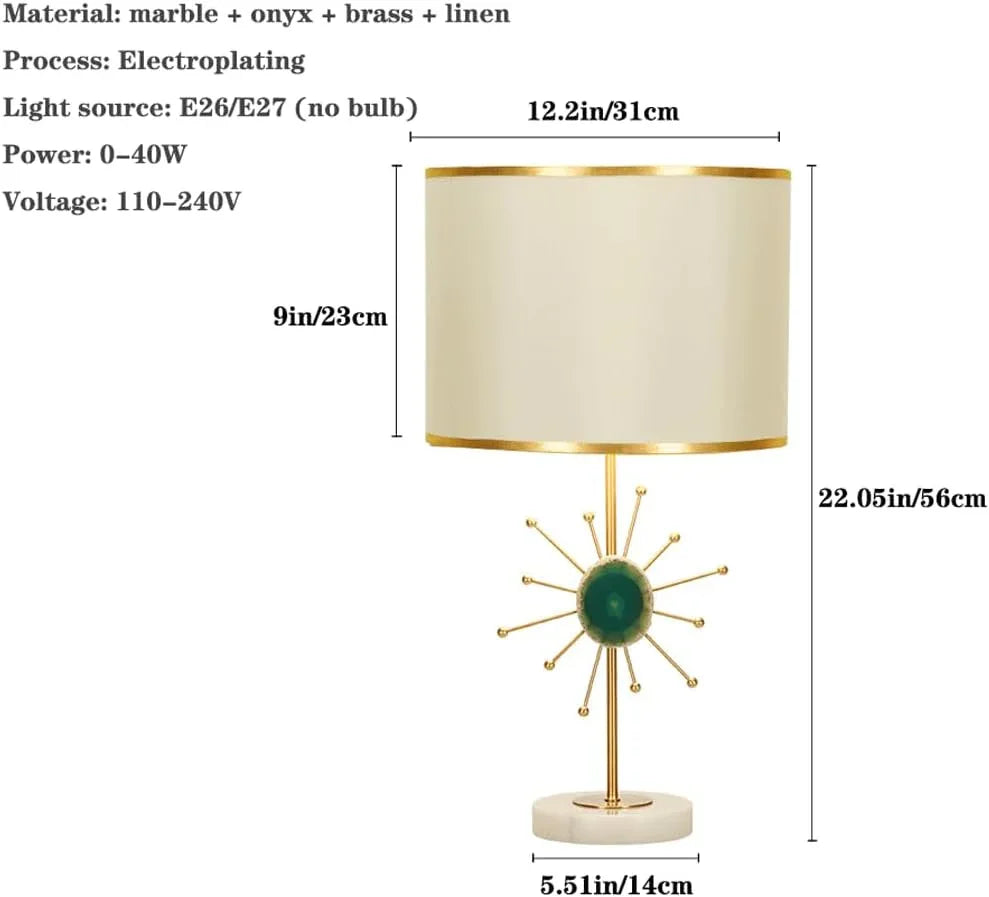 Audara-American Light Luxury Sample Room Bedroom Bedside Desk Light Simple Hotel Cafe B&B Desk Lamp Creative Onyx Marble Brass Table Lamp Villa Club Decoration Lighting Fixture