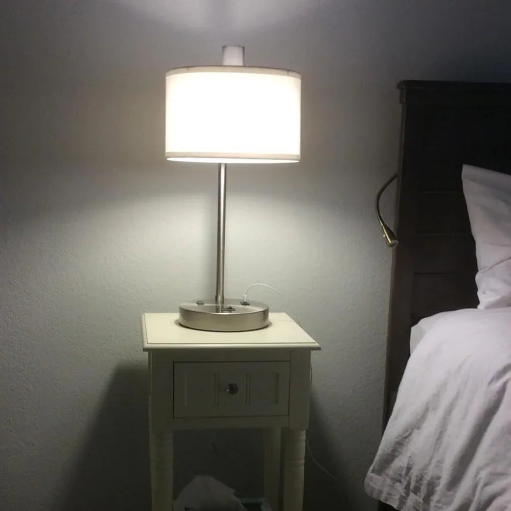 Audara-Creative Retro Push Button Switch AC USB Output Metal Fabric Desk Light Luxury Simple Bedroom Bedside Study Room Desk Lamp Living Room Sofa Beside Office Table Lamp Villa Hotel Lighting Fixture