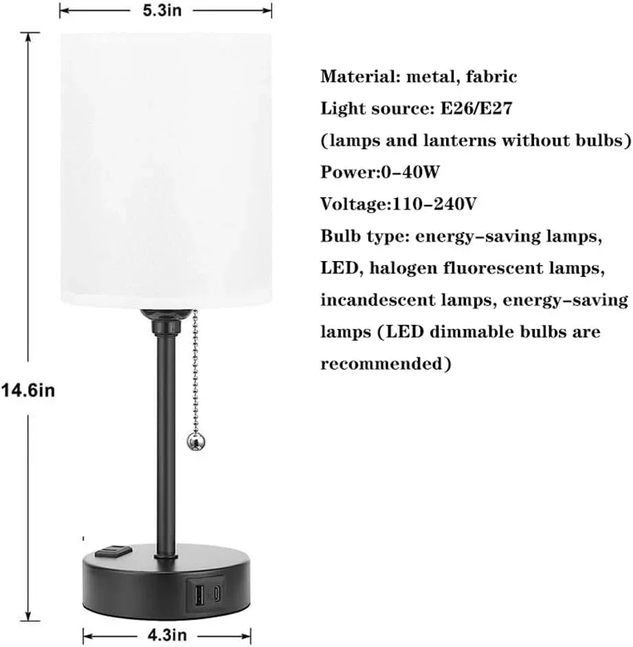 Audara-Modern Simple Bedroom Study Office Desk Light American Style Personalized Zipper Switch 2 USB 1 AC Ports Fabric Desk Lamp Apartment Hotel Decor Table Lamp Living Room Wall Cabinet Lighting Fixture