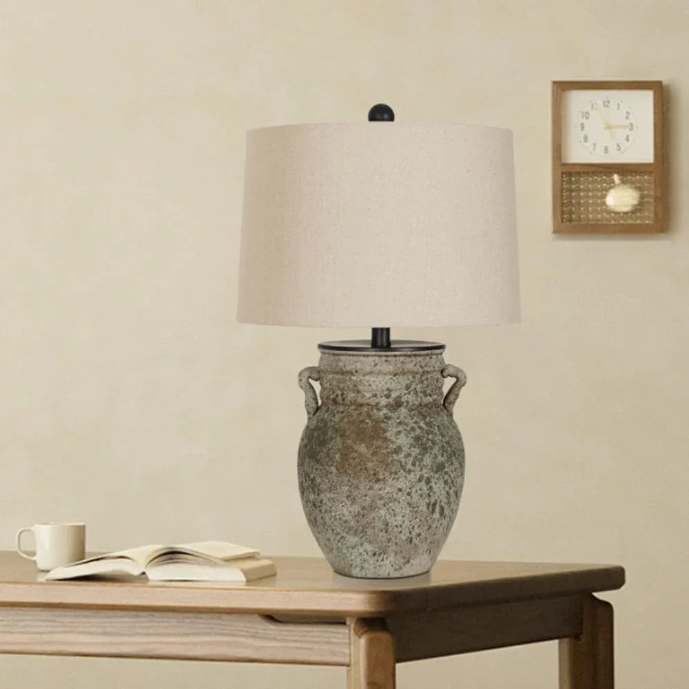 Audara-High-end Wabi-sabi Style Living Room Bedroom Bedside Desk Light Vintage Study Room Counter Reading Desk Lamp New Chinese Natural Colour Fabric Pottery Table Lamp Cafe B&B Villa Lighting Fixture