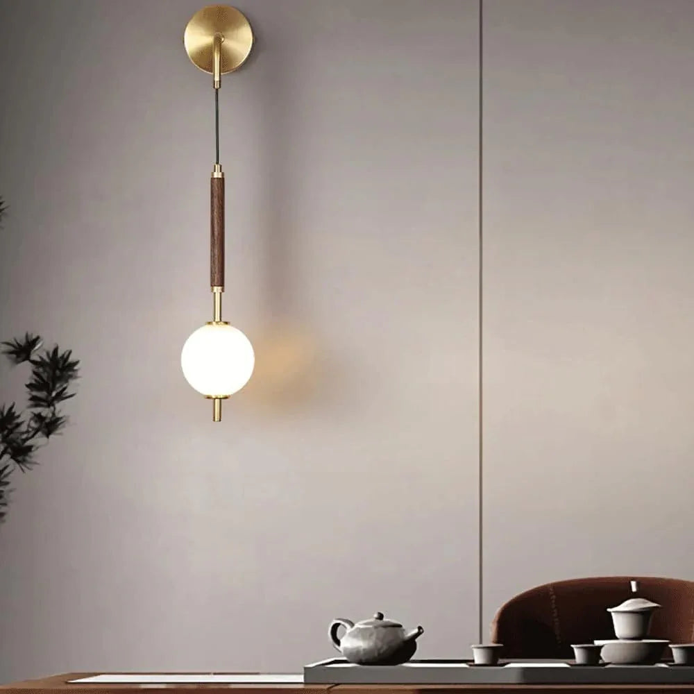 Audara-Bedroom Bedside Wall Lamp Light Luxury Living Room Walnut Wall Lights Simple New Chinese All Copper Sconces Living Room Background Wall Modern Mounted Lighting Fixture