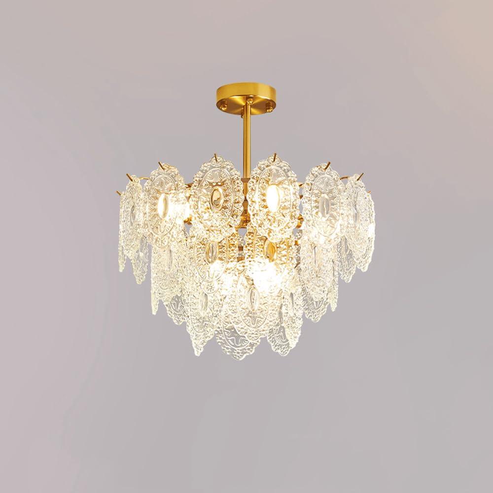Audara-Light Luxury Creative Glass Pendant Lightled French Iron Living Room Bedroom Lighting Fixturese Eye Protection Three Color Changing Light Restaurant Chandeliers Hotel Cafe And Kids Room HangingLamp 23.62in 60cm