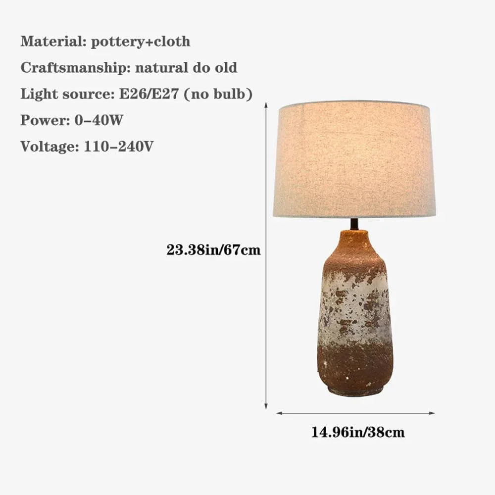 Audara-Wabi-sabi Wind Handmade Fabric Earthenware Desk Light New Chinese Style Natural Old Model House Background Wall Desk Lamp Hotel Reception Desk Coffee Shop Table Lamp Living Room Study Lighting Fixture