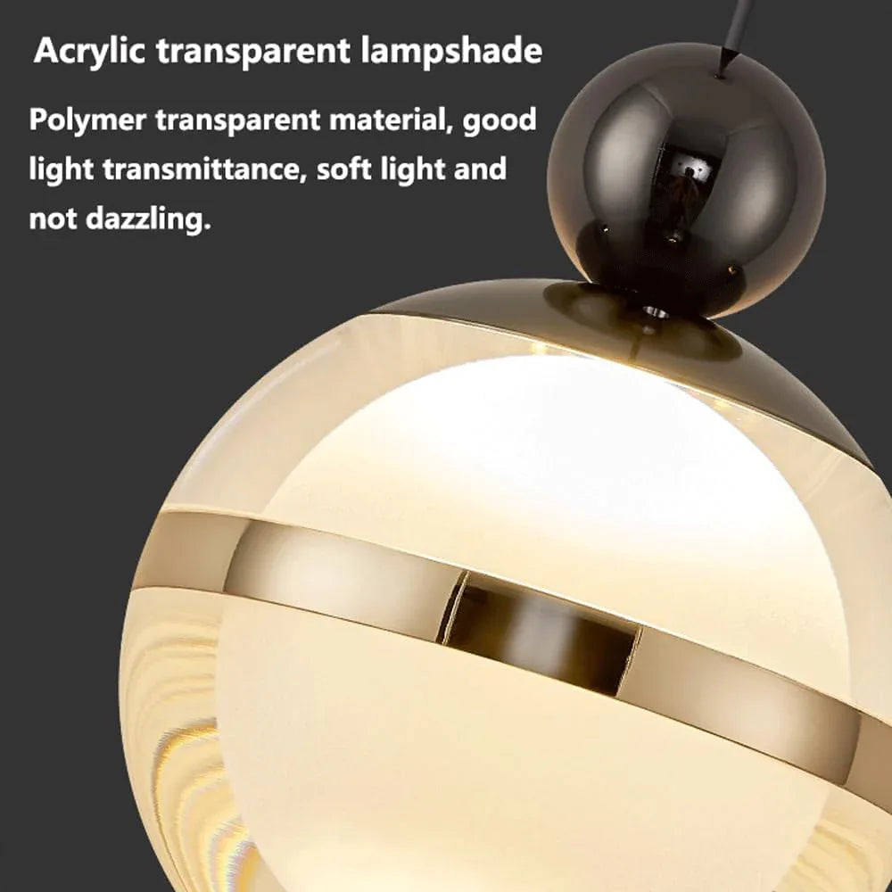 Audara-Modern Simple Acrylic Spherical Pendant Light Creative Luxury Bedroom Bedside Hanging Lamp Sofa Background Decoration Dimmable Iron Chandeliers Restaurant Hotel Front Desk Lighting Fixture