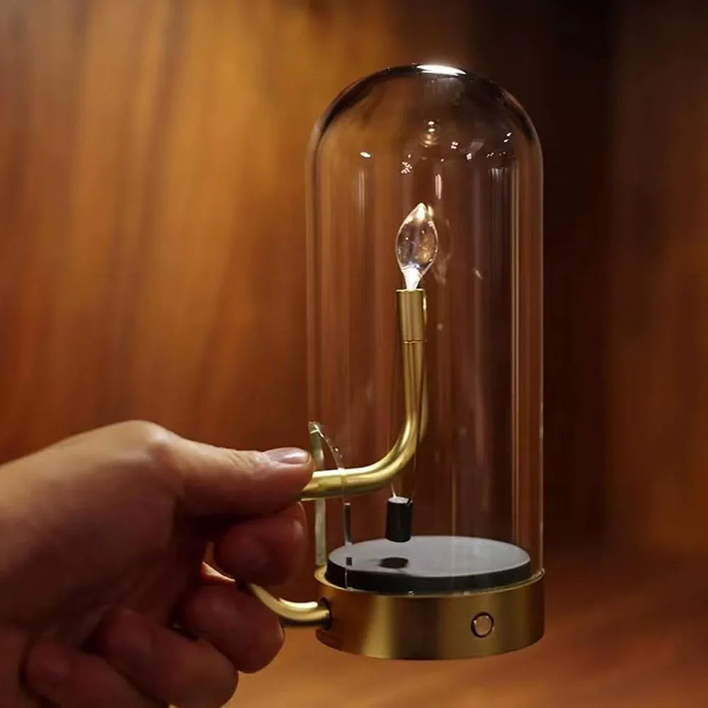 Audara-Retro Creative Restaurant Camping Desk Light Elegant Decorative Candle Flame Shaped USB Glass Aluminum Desk Lamp Bedroom Bedside Dormitory Table Lamp Restaurant Cafe Lighting Fixture