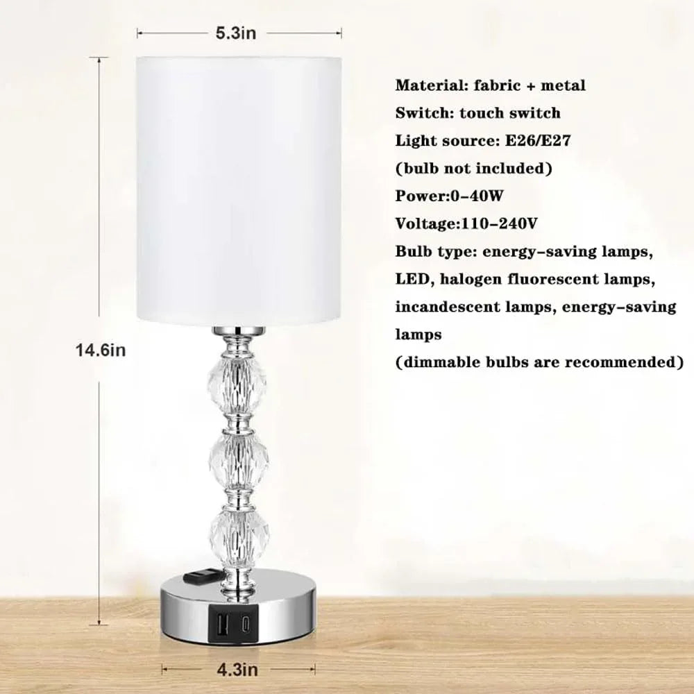 Audara-Luxury Creative Touch Switch with 2 USB/1 AC Charging Port Fabric Metal Desk Light Study Room Bedroom Bedside Desk Lamp Three Dimming Office Table Lamp Dormitory Apartment Lighting Fixture