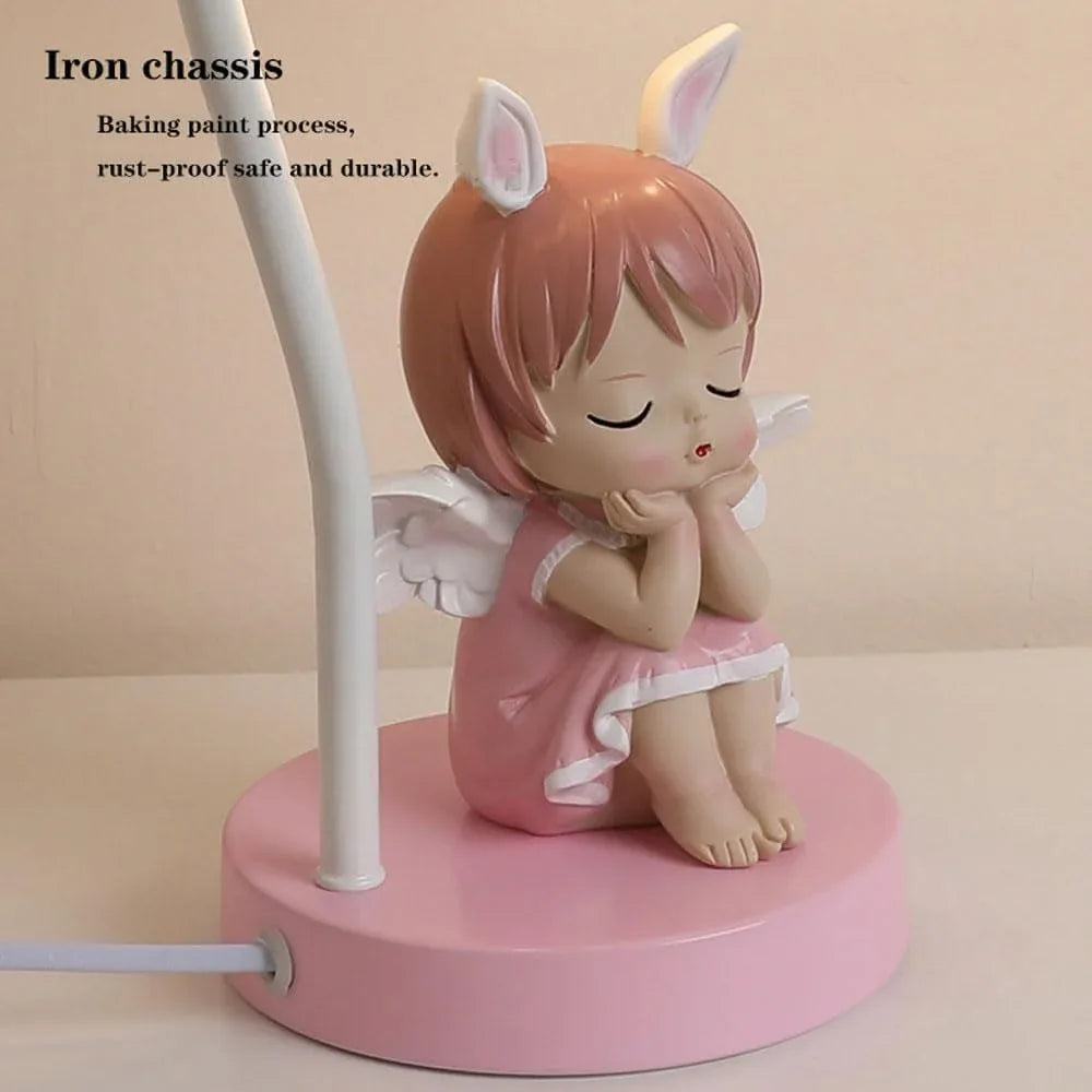 Audara-Cute Creative Bedroom Bedside Kids Room Desk Light School Amusement Park Desk Lamp Villa Restaurant Library Table Lamp Warm Cartoon Pink Rabbit Glass Resin Lighting Fixture