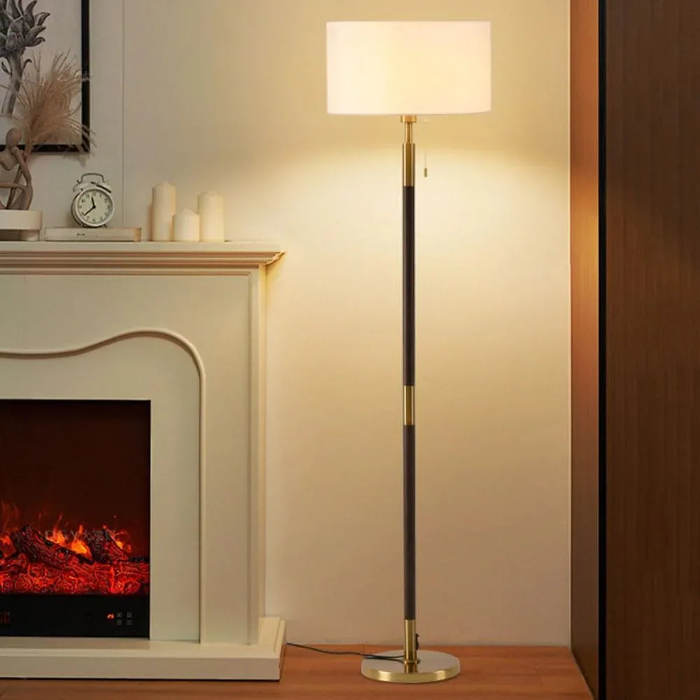 Audara-Retro Elegant Walnut Floor Lamp E26 Remote Control Infinitely Dimmable H62.6’ Fabric Standing Lamp Corridor Sofa Beside Living Room Torchiere Villa Old Castle Decoration Lighting Fixture