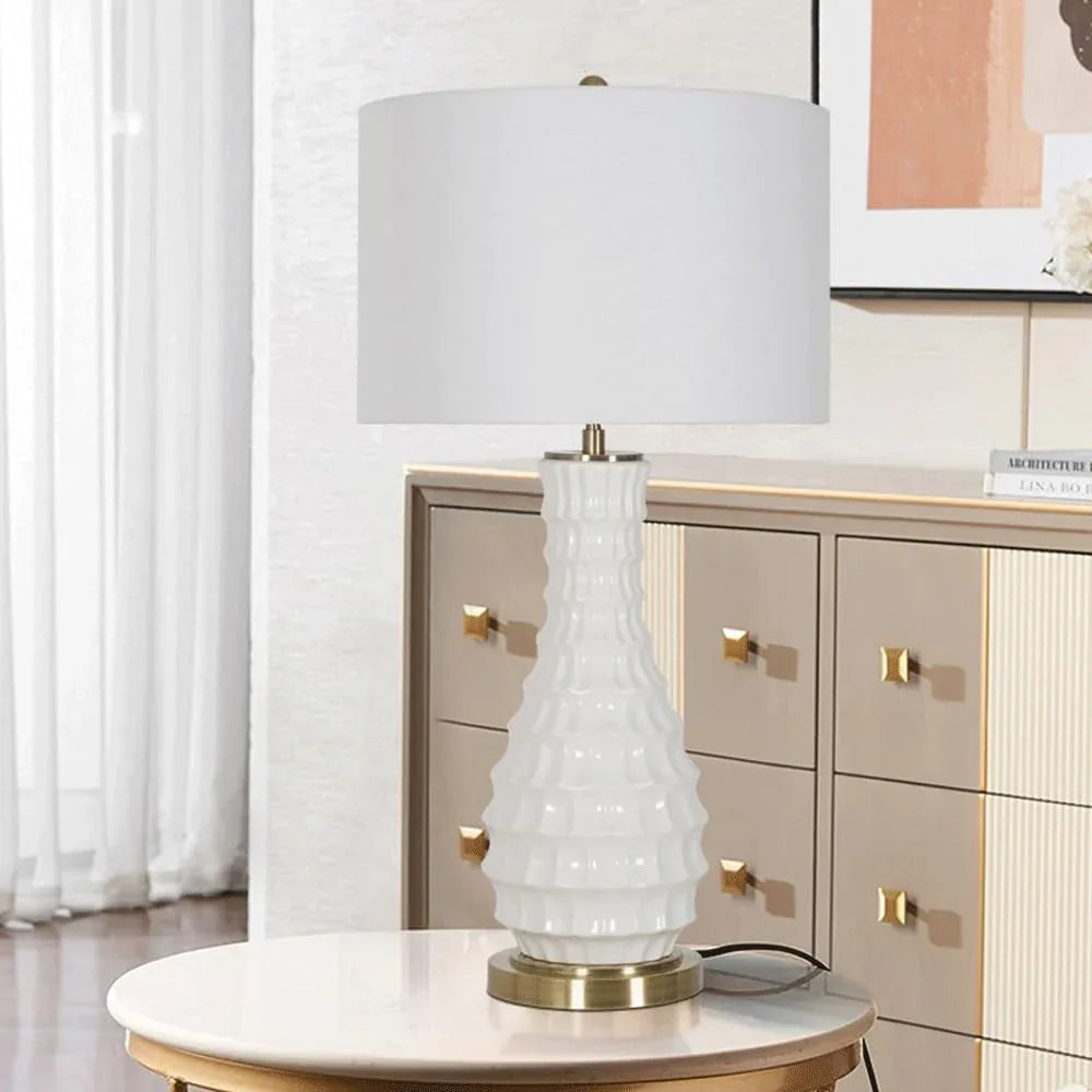 Audara-Luxury Nordic Study Office Desk Light Simple Bedroom Bedside Living Room Desk Lamp Hotel Front Desk Coffee Shop Restaurant Table Lamp White Fabric Ceramic Decoration Lighting Fixture