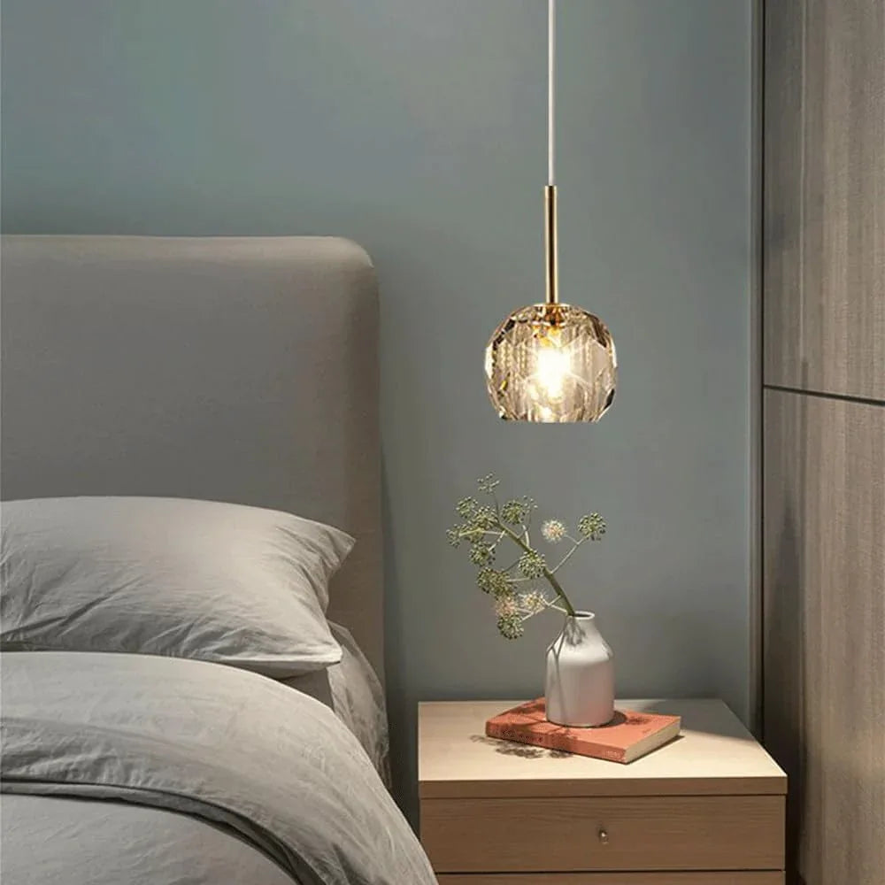 Audara-4-inch Crystal Pendant Light, Suitable for Bedside Bedrooms, Minimalist Style Ceiling Lights, Hotel Entryways, Kitchen Islands, and Various Other Styles Including Bohemian and European.