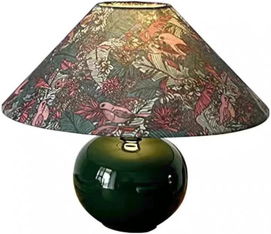 Audara-Warm Retro Study Bedroom Desk Light Romantic Living Room Sofa Bedside Desk Lamp French Fabric Dark Ceramic Table Lamp Cafe Mall Bar Villa Club Decoration Lighting Fixture