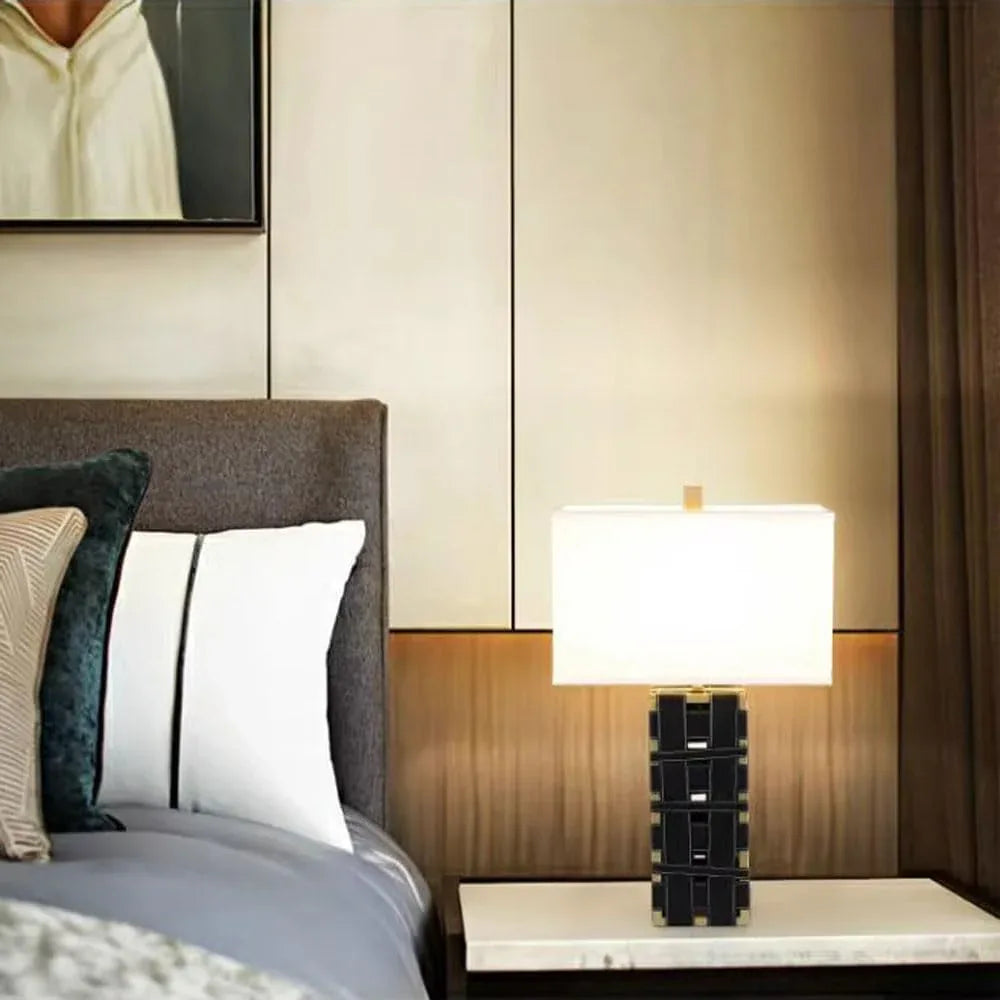 Audara-New Chinese Light Luxury Leather Fabric Desk Light Fashion Designer Hotel Front Desk Coffee Shop Desk Lamp Farmhouse Villa Club Table Lamp Living Room Bedroom Decoration Lighting Fixture