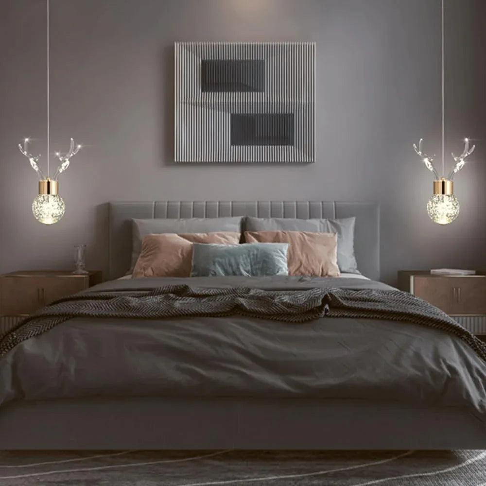 Audara-8-inch Crystal Pendant Light, Antler Shape, European Modern Minimalist Style, Suitable For Installation In Various Spaces Such As Bedrooms, Hotels, Restaurant Entryways, Cafes, And Kitchen Isla