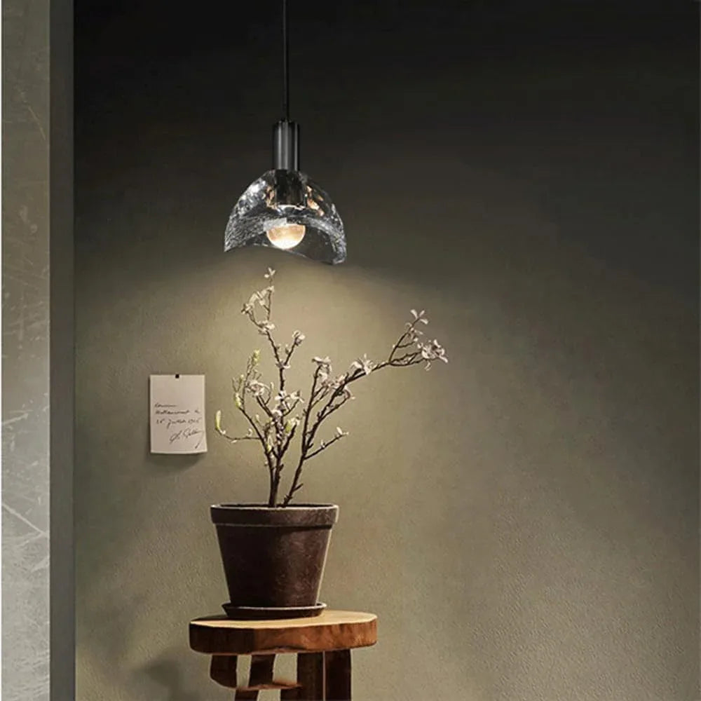 Audara-5-inch Modern Minimalist Crystal Pendant Light, Semi-Circular Mini Glass Chandelier Suitable for Various Spaces Such As Bedrooms, Kitchen Islands, Dining Rooms, Hotels, Bars, and Cafes.