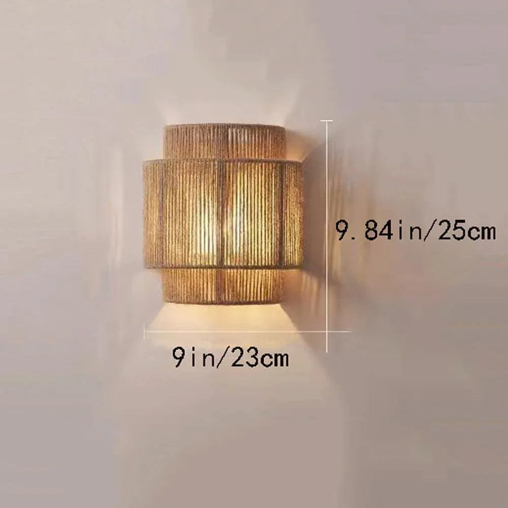 Audara-AULIGE Japanese Style Wabi-sabi Wind Retro Wall Lamp Living Room Bedroom Bedside Wall Lights B&B Aisle Ambiance Sconces Balcony Sisal Single Head Mounted Lighting Fixture