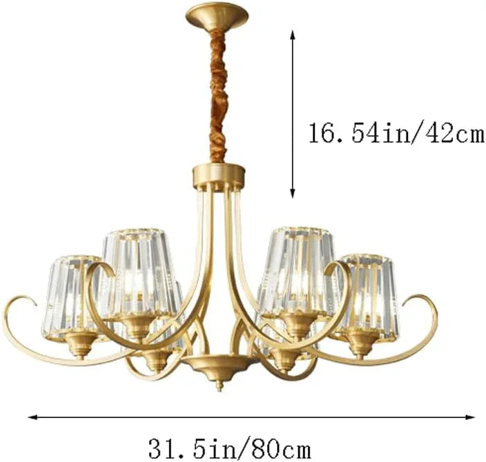 Audara-32-inch Crystal Chandeliers with 6 Light Heads European Modern-Style Chandeliers for Living Rooms Suitable for Bedrooms, Studies, Hotels, Kitchens, and Island Ceiling Lights Brass Chandelier