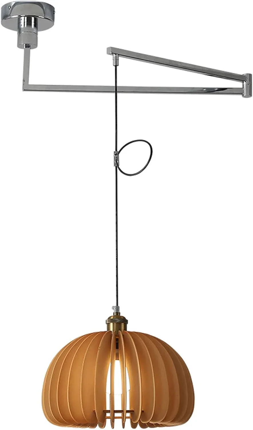 Audara-17 Inch Solid Wood Pumpkin Chandelier, Nordic Retro Pendant Light with 3-Color Dimmable LED and Adjustable Arm, Natural Wood Ceiling Light for Bedroom, Dining Room, and Kids Room