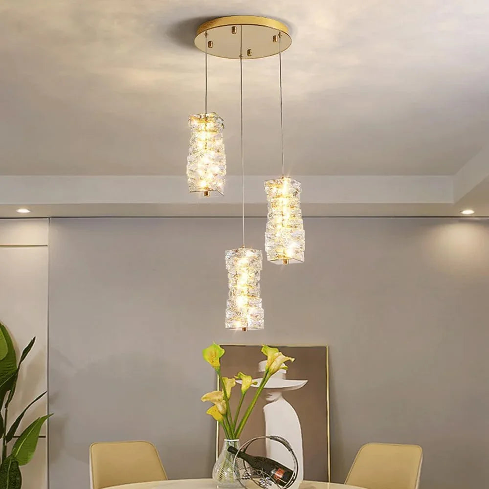 Audara-Crystal Pendant Light, 5-inch Diameter, Bohemian Style, Minimalist Design, Versatile Lighting Fixture Suitable for Living Rooms, Cafes, Dining Rooms, Kitchen Islands, and Entryways.
