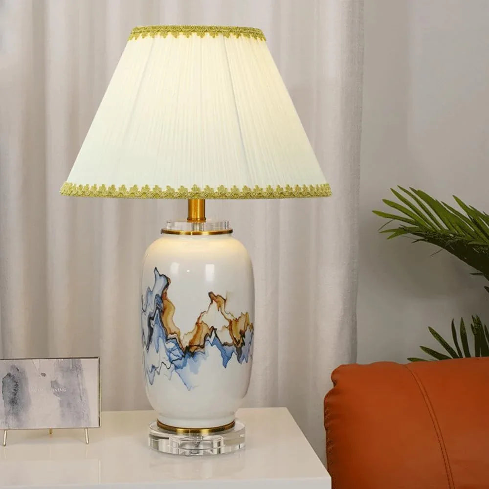 Audara-New Chinese Zen Living Room Hotel Model House Desk Light High-end Bedroom Study Room Cabin Window Desk Lamp Light Luxury Fabric Ceramic Table Lamp Villa Club Mall Decoration Lighting Fixture