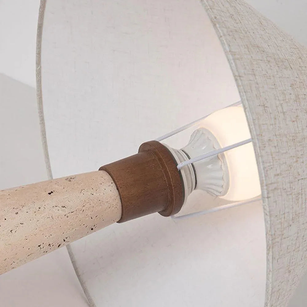 Audara-White Fabric Travertine Desk Light Chinese Vintage Living Room Couch Side Desk Lamp Study Bedroom Bedside Table Lamp Dormitory Office Lighting Fixture