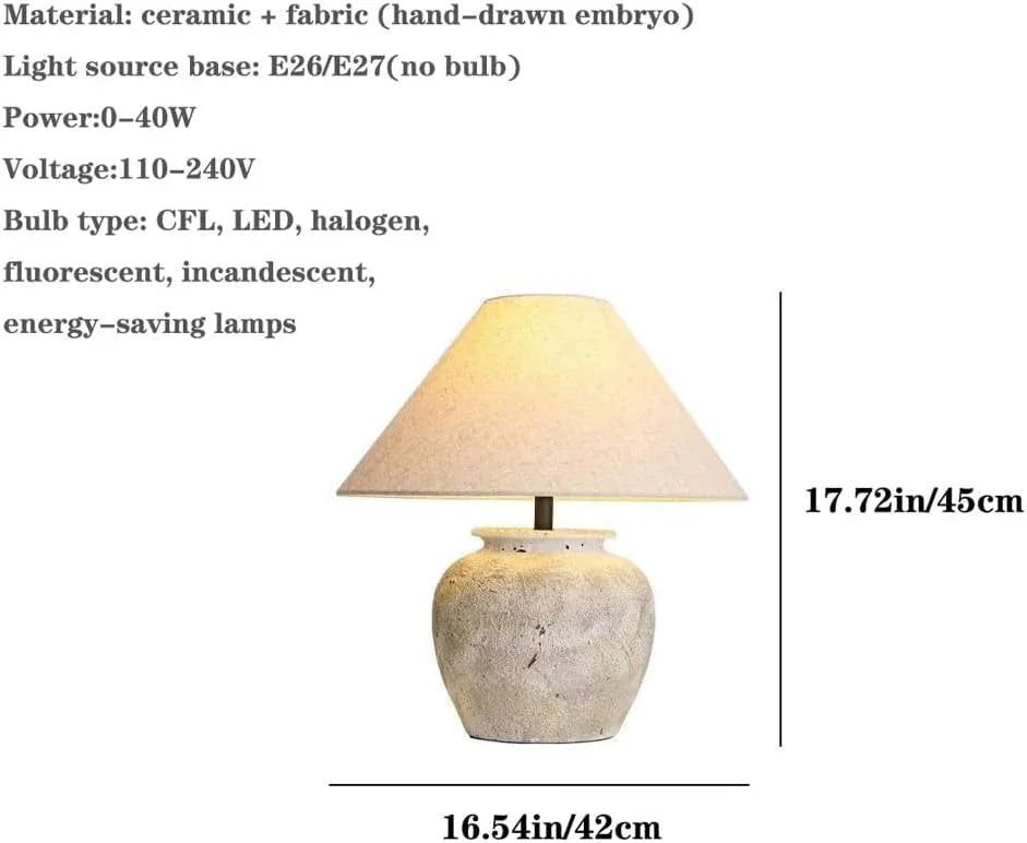 Audara-Art Vintage Living Room Couch Side Bedside Desk Light Classic Nostalgia Pottery Jar Desk Lamp Bedroom Study Office Table Lamp Farmhouse B&B Hotel Coffee Shop Lighting Fixture