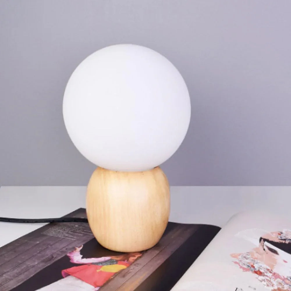 Audara-Scandinavian Creative Solid Wood Orb Glass Desk Light Cozy Cute Bedroom Children's Room Desk Lamp Model Room Living Room Office Table Lamp Club Villa Dining Room Lighting Fixture