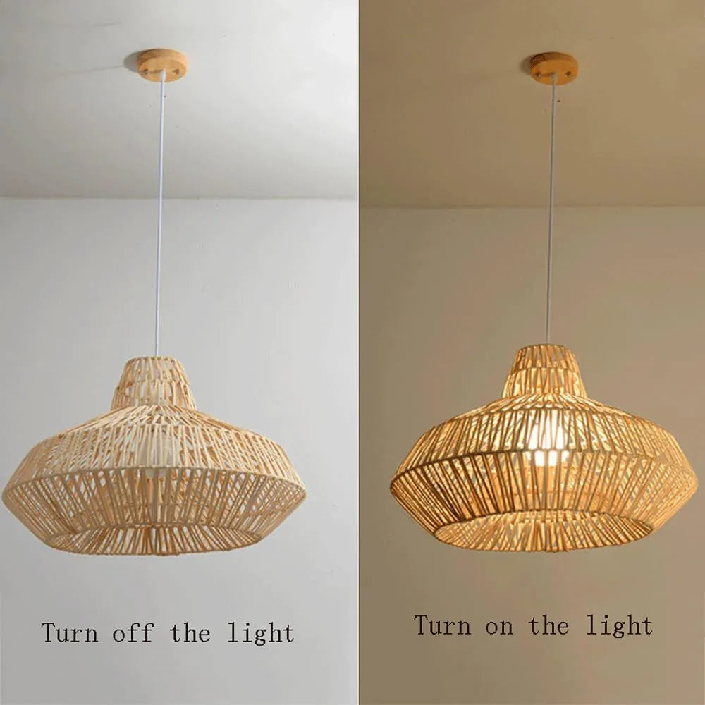 Audara-22-inch Woven Pendant Light Metal Frame Paired with Rattan Fresh and Elegant Appearance Retro Without Being Old-Fashioned Bohemian, Wabi-sabi, Tropical—a Multi-Style Ceiling Light Fixture
