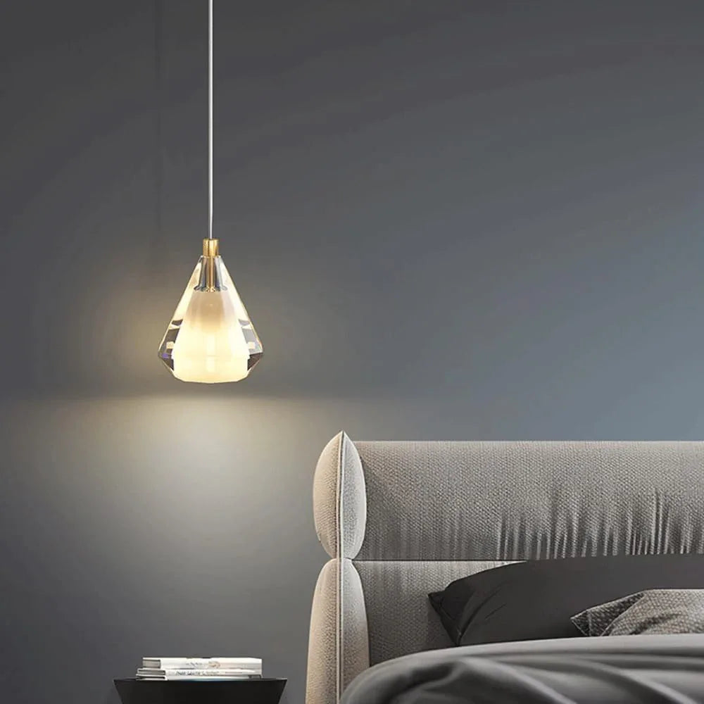 Audara-4-inch Modern Minimalist Crystal Pendant Light, Gemstone-Shaped Mini Glass Chandelier, Suitable for Various Spaces Such As Bedrooms, Kitchen Islands, Dining Rooms, Hotels, Bars, and Cafes